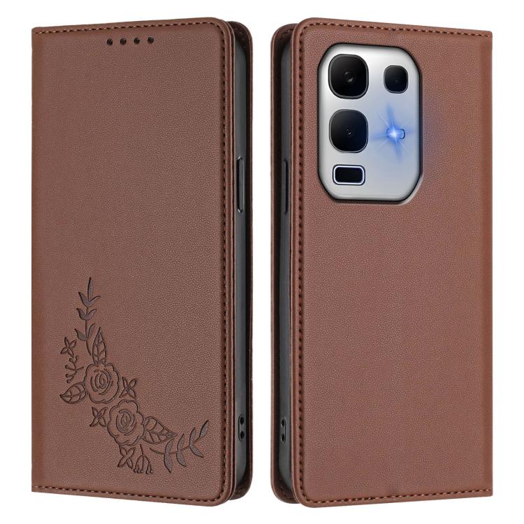 For Infinix Note 50x Peony Embossed Magnetic RFID Vegan Leather Phone Case