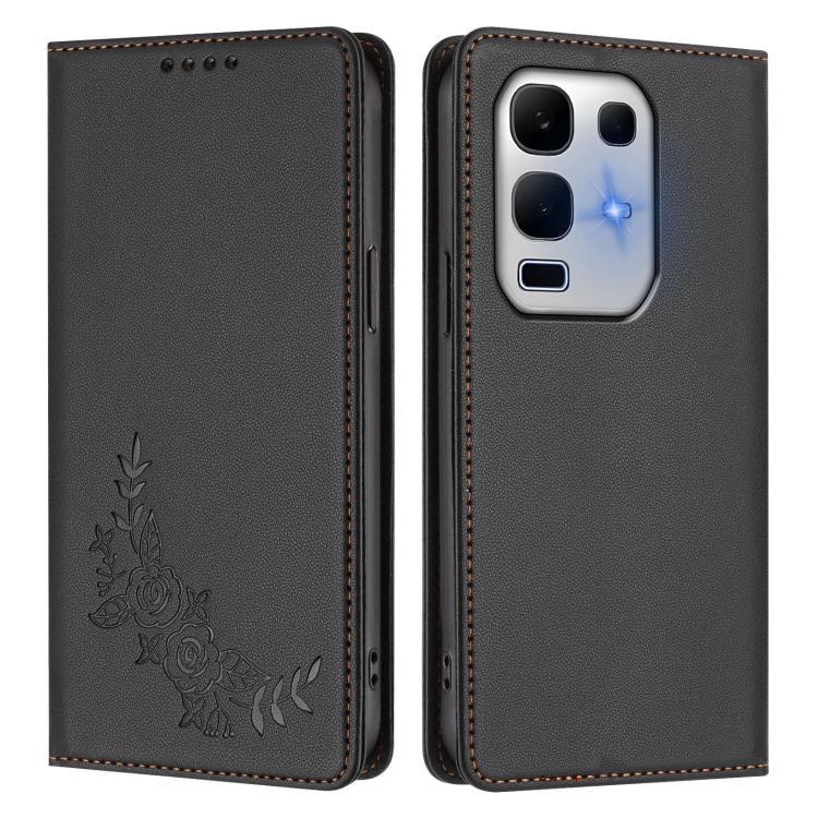 For Infinix Note 50x Peony Embossed Magnetic RFID Vegan Leather Phone Case