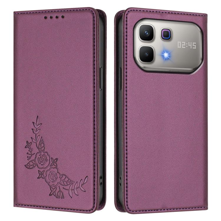 For Infinix Note 60 5G / Note 60 Pro 5G Peony Embossed Magnetic RFID Vegan Leather Phone Case