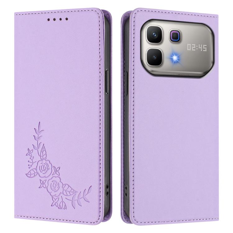 For Infinix Note 60 5G / Note 60 Pro 5G Peony Embossed Magnetic RFID Vegan Leather Phone Case