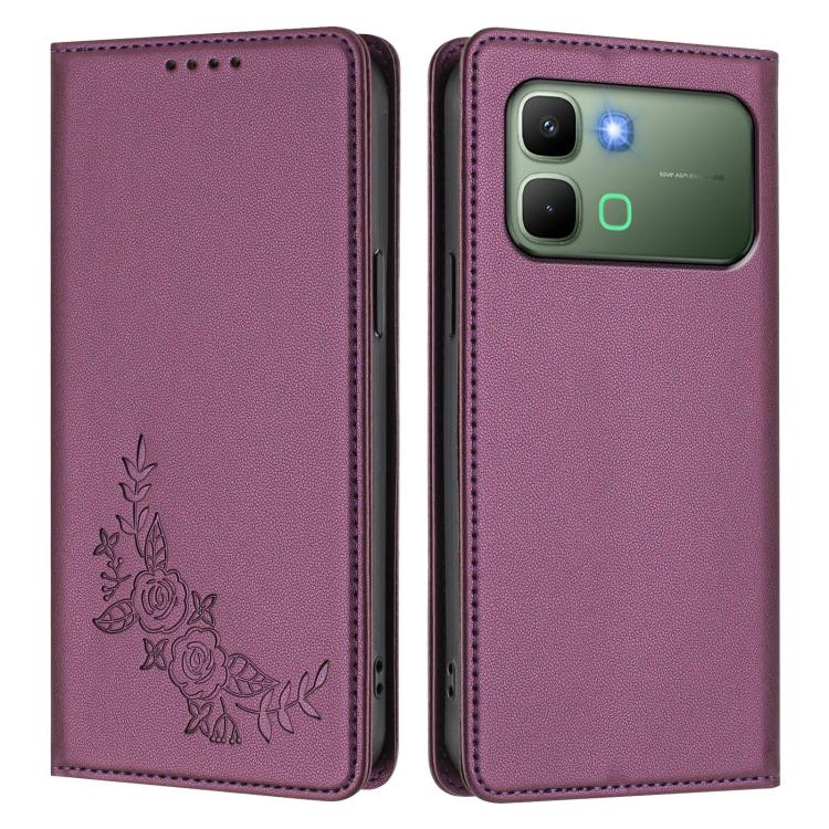 For Infinix Note Edge 5G Peony Embossed Magnetic RFID Vegan Leather Phone Case