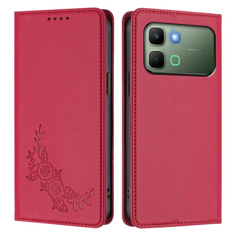 For Infinix Note Edge 5G Peony Embossed Magnetic RFID Vegan Leather Phone Case