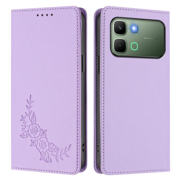For Infinix Note Edge 5G Peony Embossed Magnetic RFID Vegan Leather Phone Case