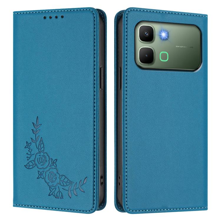 For Infinix Note Edge 5G Peony Embossed Magnetic RFID Vegan Leather Phone Case