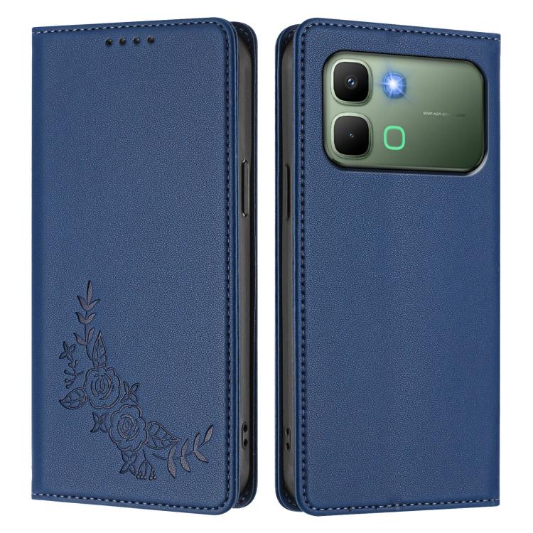 For Infinix Note Edge 5G Peony Embossed Magnetic RFID Vegan Leather Phone Case