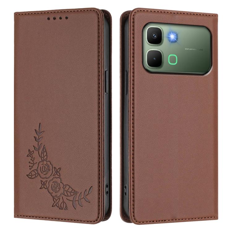 For Infinix Note Edge 5G Peony Embossed Magnetic RFID Vegan Leather Phone Case