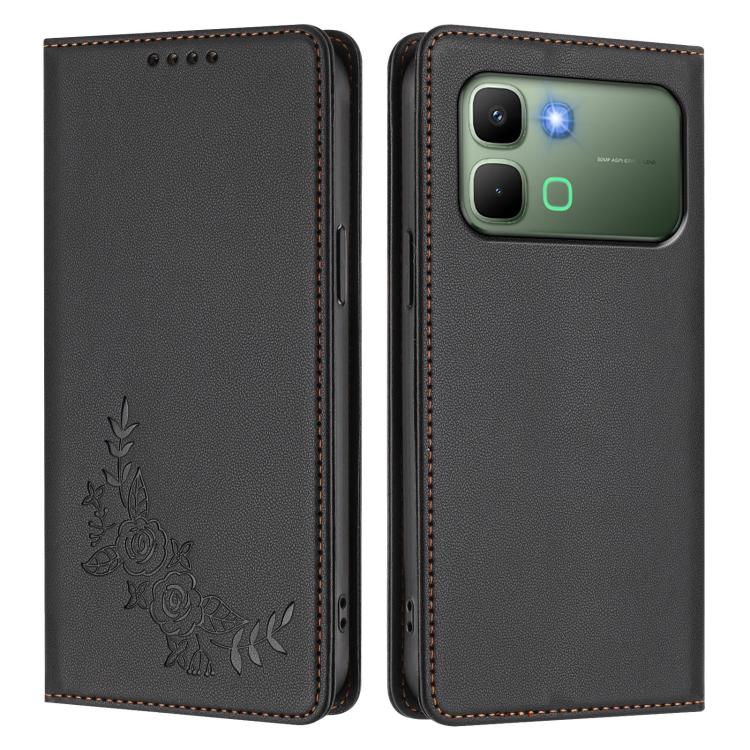 For Infinix Note Edge 5G Peony Embossed Magnetic RFID Vegan Leather Phone Case