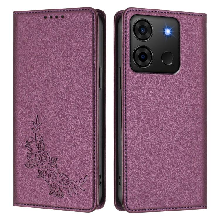 For Infinix Smart 7 Plus / Smart 7 HD Peony Embossed Magnetic RFID Vegan Leather Phone Case