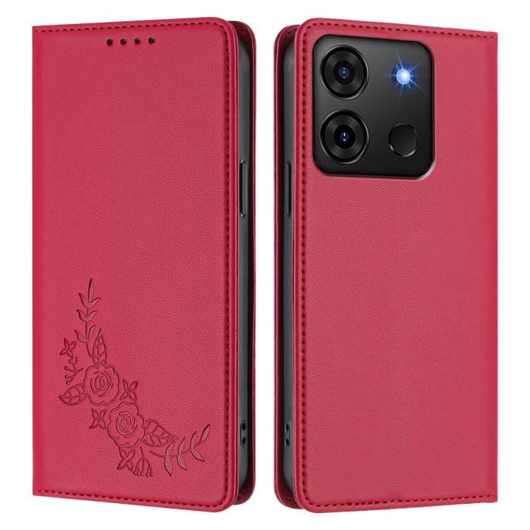 For Infinix Smart 7 Plus / Smart 7 HD Peony Embossed Magnetic RFID Vegan Leather Phone Case