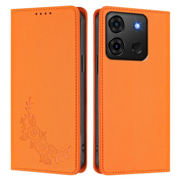 For Infinix Smart 7 Plus / Smart 7 HD Peony Embossed Magnetic RFID Vegan Leather Phone Case