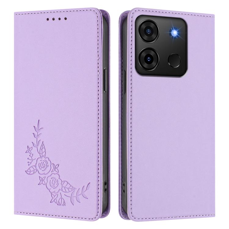 For Infinix Smart 7 Plus / Smart 7 HD Peony Embossed Magnetic RFID Vegan Leather Phone Case