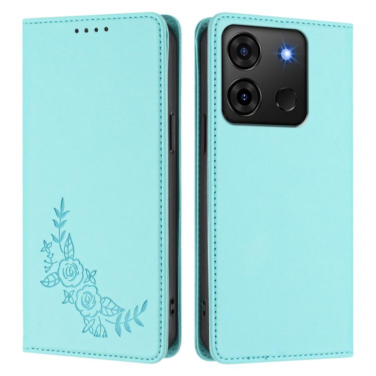 For Infinix Smart 7 Plus / Smart 7 HD Peony Embossed Magnetic RFID Vegan Leather Phone Case