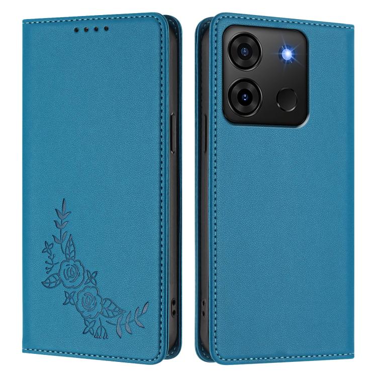 For Infinix Smart 7 Plus / Smart 7 HD Peony Embossed Magnetic RFID Vegan Leather Phone Case