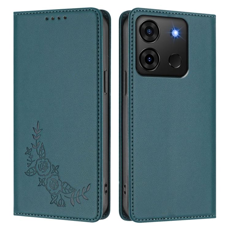 For Infinix Smart 7 Plus / Smart 7 HD Peony Embossed Magnetic RFID Vegan Leather Phone Case