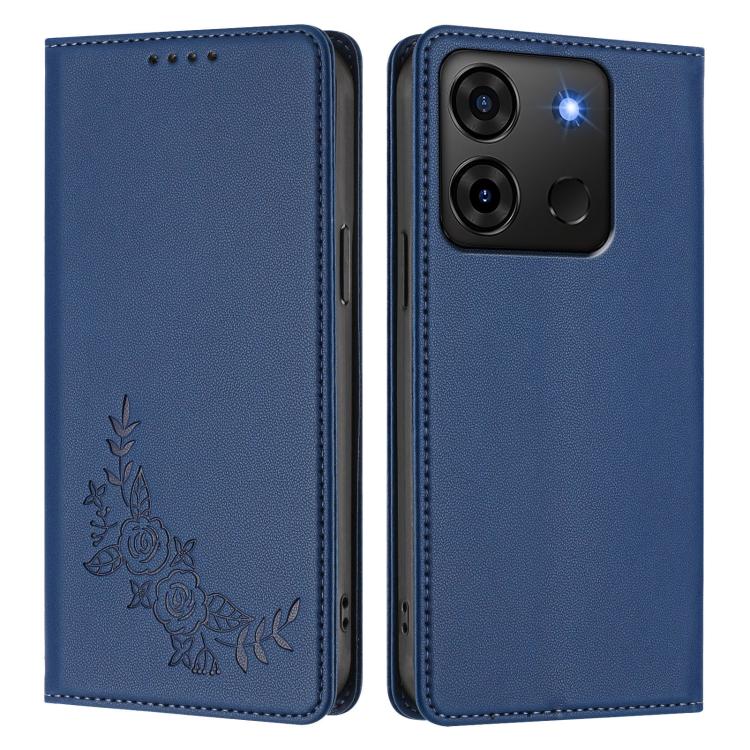 For Infinix Smart 7 Plus / Smart 7 HD Peony Embossed Magnetic RFID Vegan Leather Phone Case