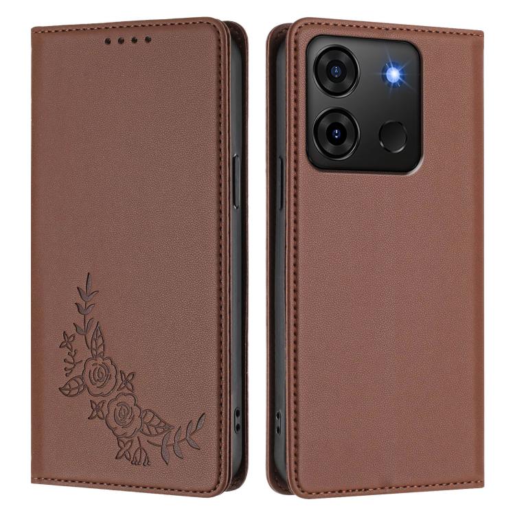 For Infinix Smart 7 Plus / Smart 7 HD Peony Embossed Magnetic RFID Vegan Leather Phone Case