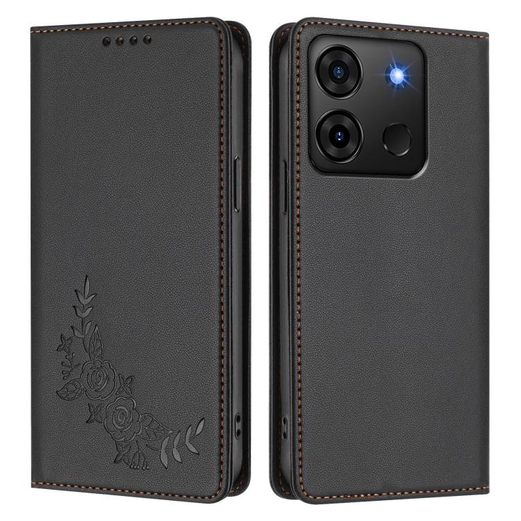 For Infinix Smart 7 Plus / Smart 7 HD Peony Embossed Magnetic RFID Vegan Leather Phone Case