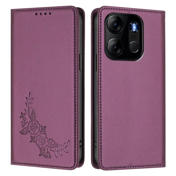 For Infinix Smart 7 / Tecno Spark Go 2023 Peony Embossed Magnetic RFID Vegan Leather Phone Case