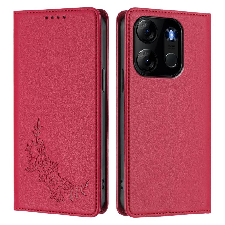 For Infinix Smart 7 / Tecno Spark Go 2023 Peony Embossed Magnetic RFID Vegan Leather Phone Case
