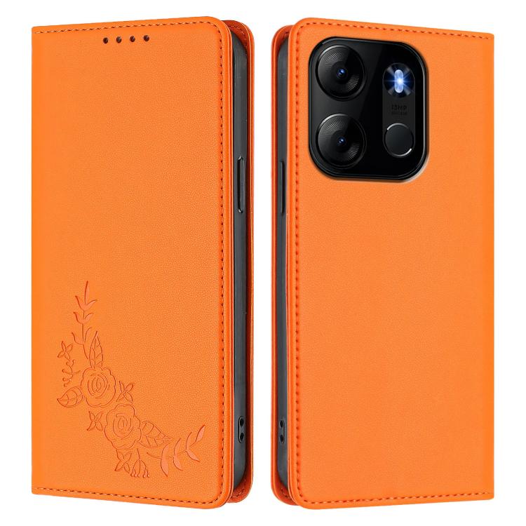 For Infinix Smart 7 / Tecno Spark Go 2023 Peony Embossed Magnetic RFID Vegan Leather Phone Case