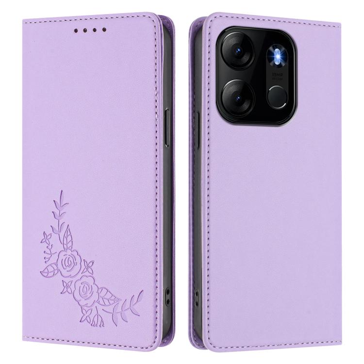 For Infinix Smart 7 / Tecno Spark Go 2023 Peony Embossed Magnetic RFID Vegan Leather Phone Case