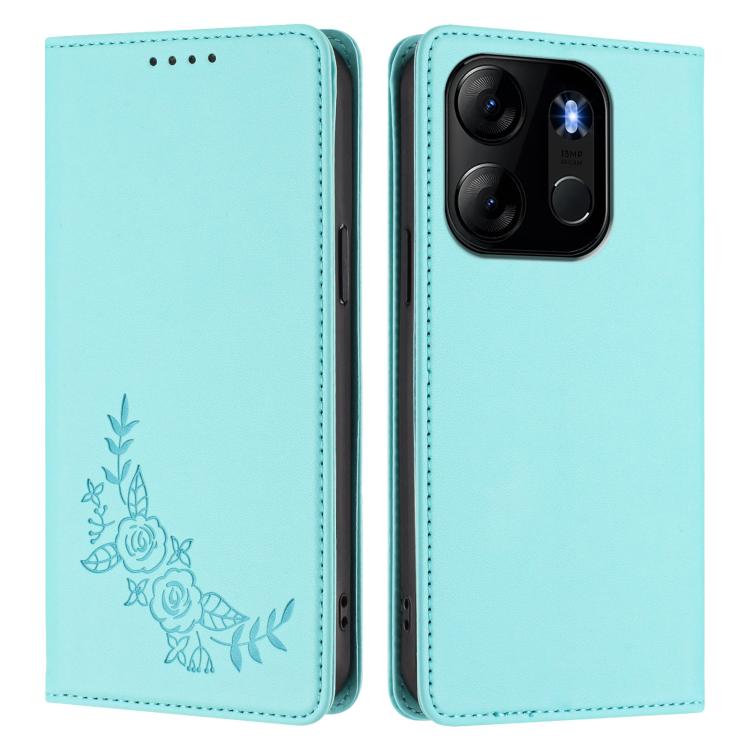 For Infinix Smart 7 / Tecno Spark Go 2023 Peony Embossed Magnetic RFID Vegan Leather Phone Case