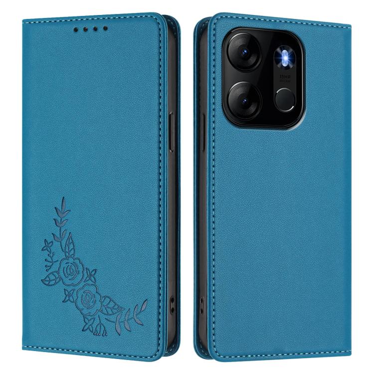 For Infinix Smart 7 / Tecno Spark Go 2023 Peony Embossed Magnetic RFID Vegan Leather Phone Case