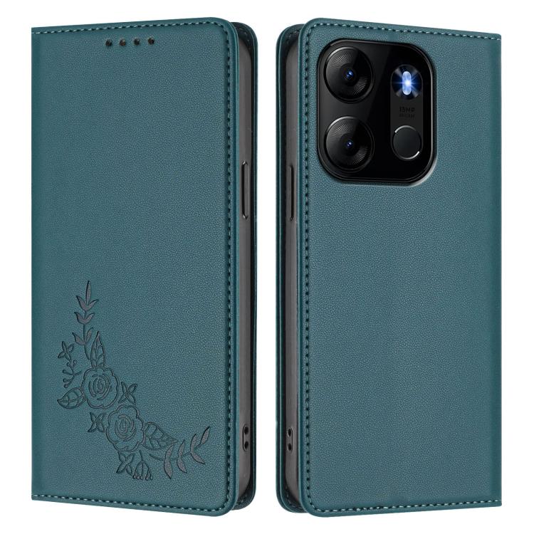 For Infinix Smart 7 / Tecno Spark Go 2023 Peony Embossed Magnetic RFID Vegan Leather Phone Case