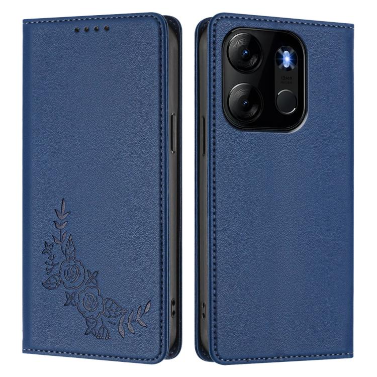 For Infinix Smart 7 / Tecno Spark Go 2023 Peony Embossed Magnetic RFID Vegan Leather Phone Case
