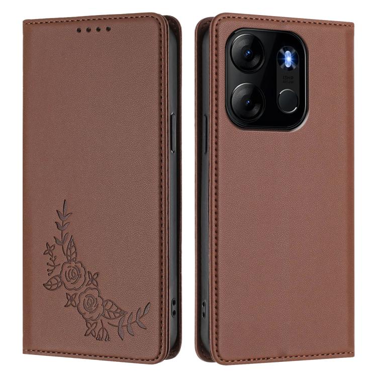 For Infinix Smart 7 / Tecno Spark Go 2023 Peony Embossed Magnetic RFID Vegan Leather Phone Case
