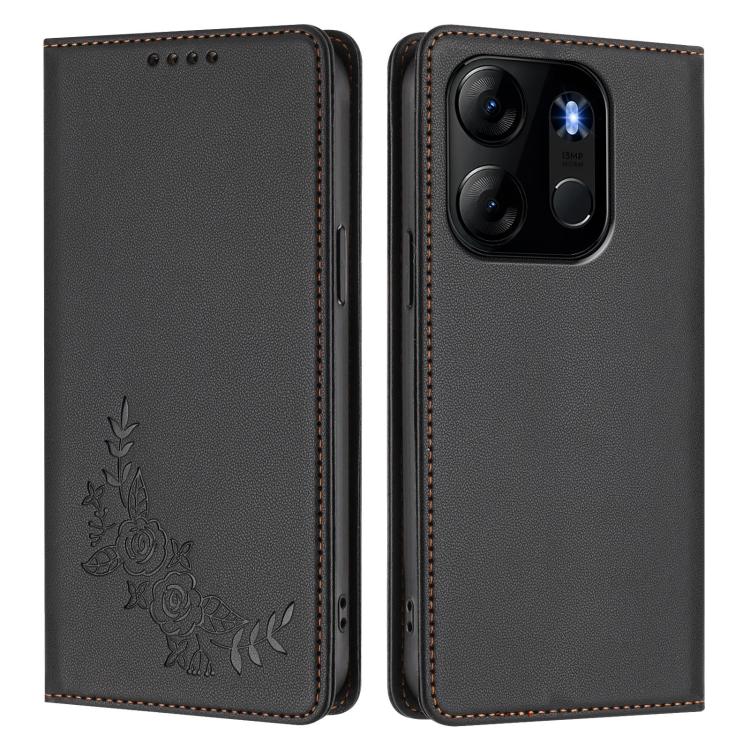 For Infinix Smart 7 / Tecno Spark Go 2023 Peony Embossed Magnetic RFID Vegan Leather Phone Case