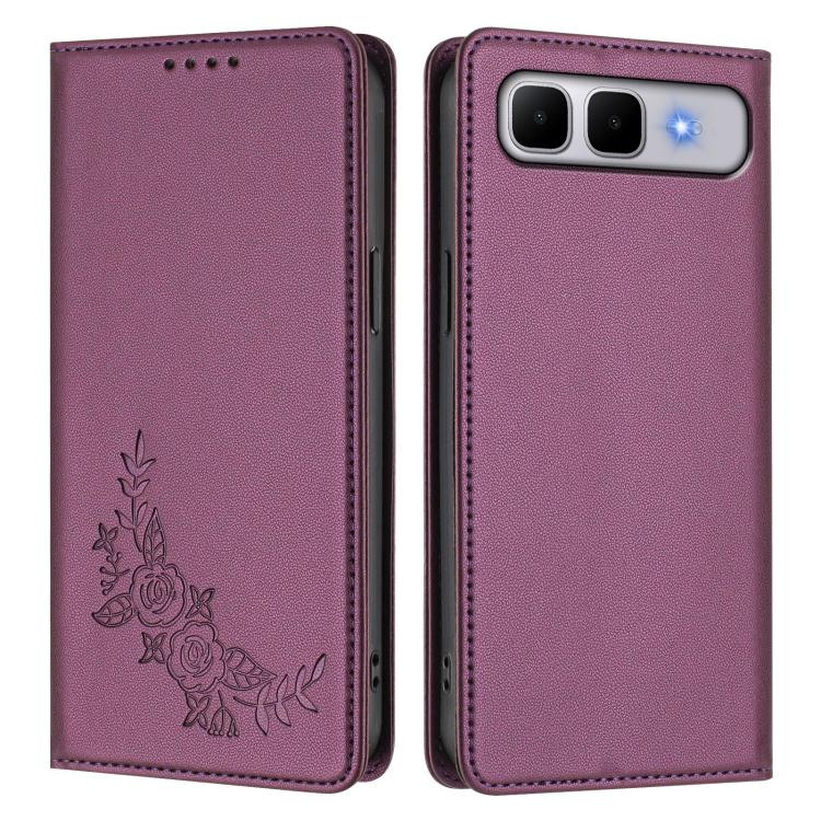 For Infinix Smart 10 Plus 4G Peony Embossed Magnetic RFID Vegan Leather Phone Case