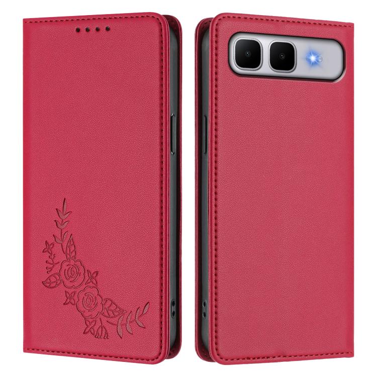 For Infinix Smart 10 Plus 4G Peony Embossed Magnetic RFID Vegan Leather Phone Case