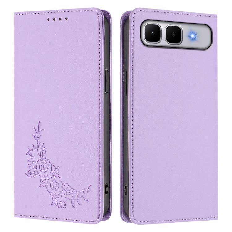 For Infinix Smart 10 Plus 4G Peony Embossed Magnetic RFID Vegan Leather Phone Case