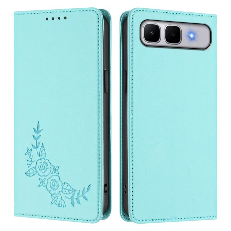 For Infinix Smart 10 Plus 4G Peony Embossed Magnetic RFID Vegan Leather Phone Case