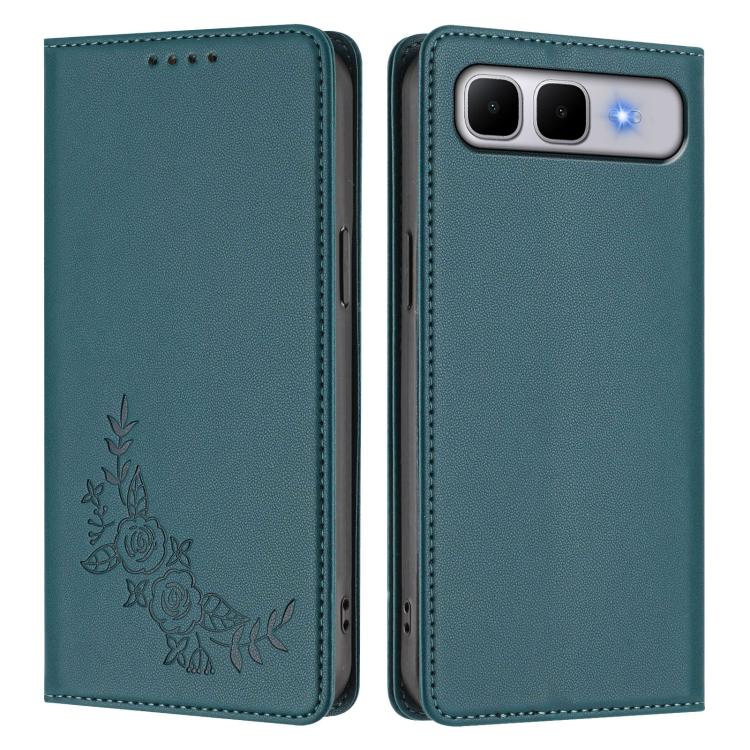 For Infinix Smart 10 Plus 4G Peony Embossed Magnetic RFID Vegan Leather Phone Case