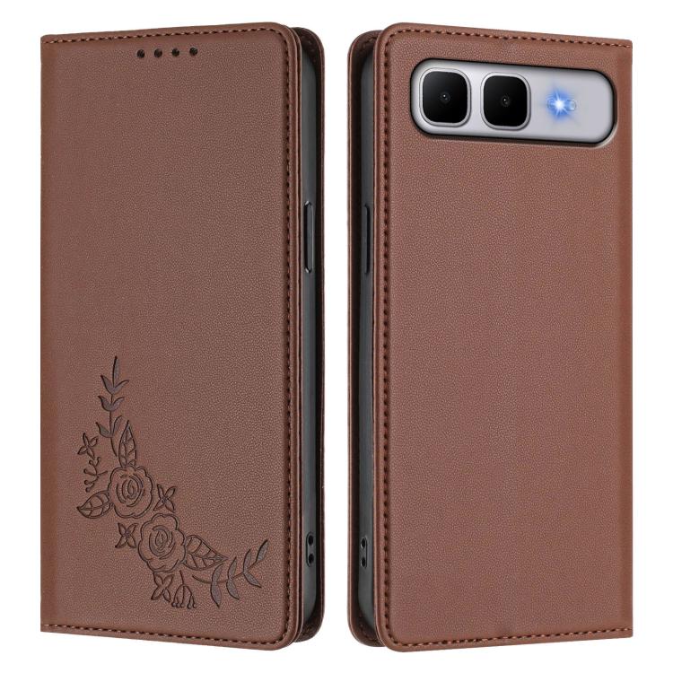 For Infinix Smart 10 Plus 4G Peony Embossed Magnetic RFID Vegan Leather Phone Case