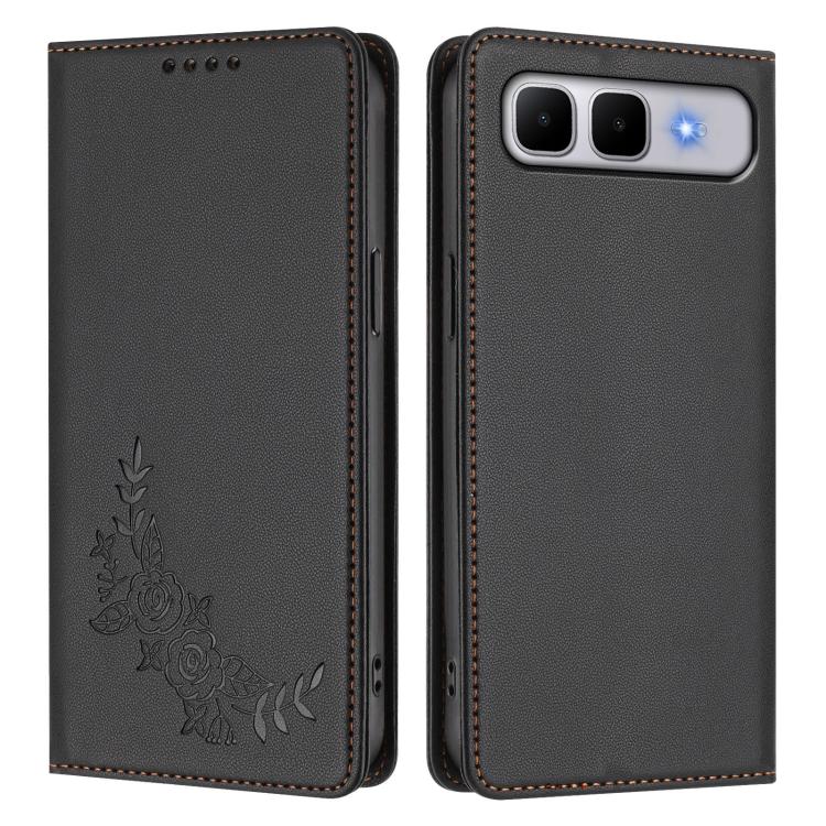 For Infinix Smart 10 Plus 4G Peony Embossed Magnetic RFID Vegan Leather Phone Case