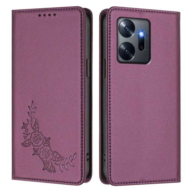 For Infinix Zero 20 Peony Embossed Magnetic RFID Vegan Leather Phone Case