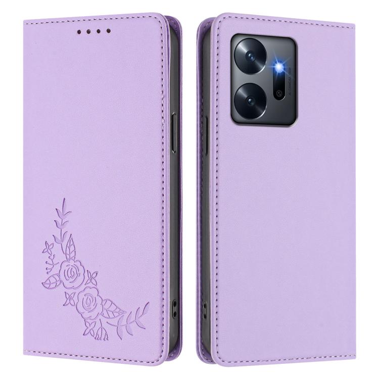 For Infinix Zero 20 Peony Embossed Magnetic RFID Vegan Leather Phone Case