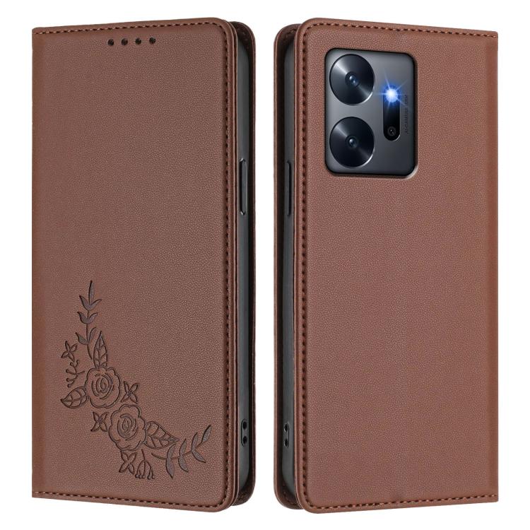 For Infinix Zero 20 Peony Embossed Magnetic RFID Vegan Leather Phone Case