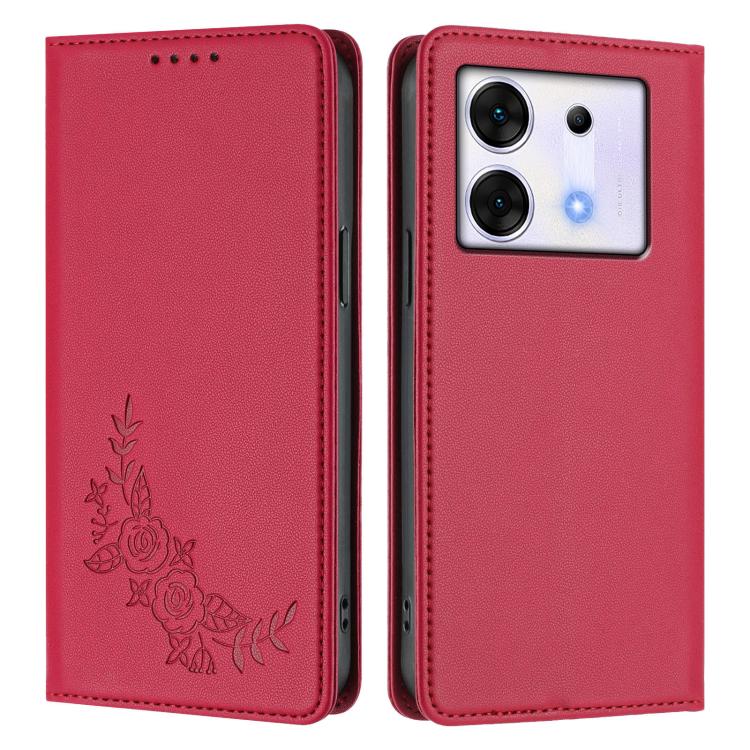 For Infinix Zero 30 5G Peony Embossed Magnetic RFID Vegan Leather Phone Case
