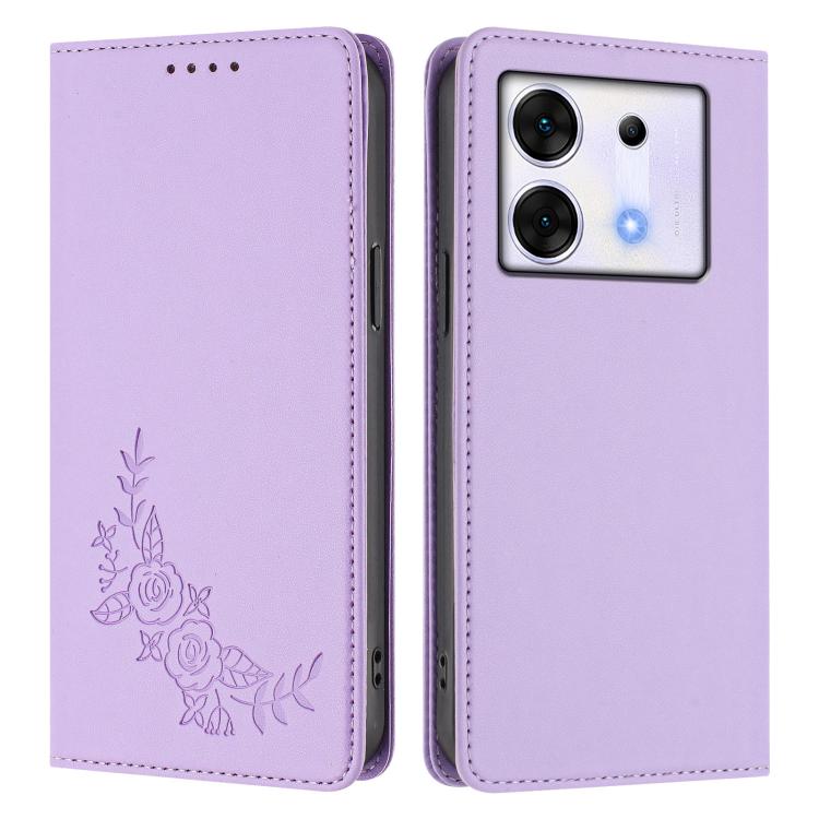 For Infinix Zero 30 5G Peony Embossed Magnetic RFID Vegan Leather Phone Case