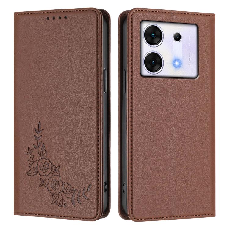 For Infinix Zero 30 5G Peony Embossed Magnetic RFID Vegan Leather Phone Case