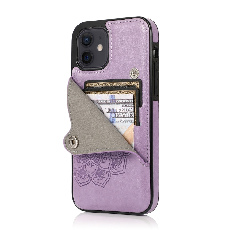 For iPhone 12 mini Mandala Embossed Pattern PU+TPU Protective Case with Card Slots & Holder