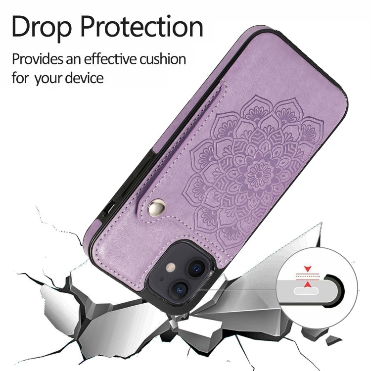 For iPhone 12 mini Mandala Embossed Pattern PU+TPU Protective Case with Card Slots & Holder