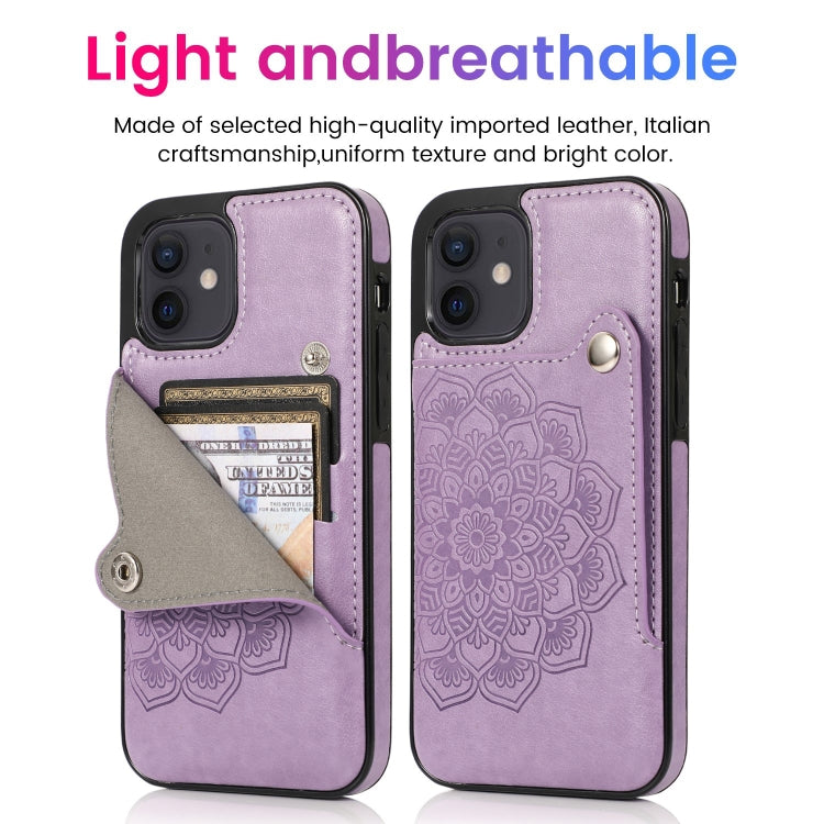 For iPhone 12 mini Mandala Embossed Pattern PU+TPU Protective Case with Card Slots & Holder