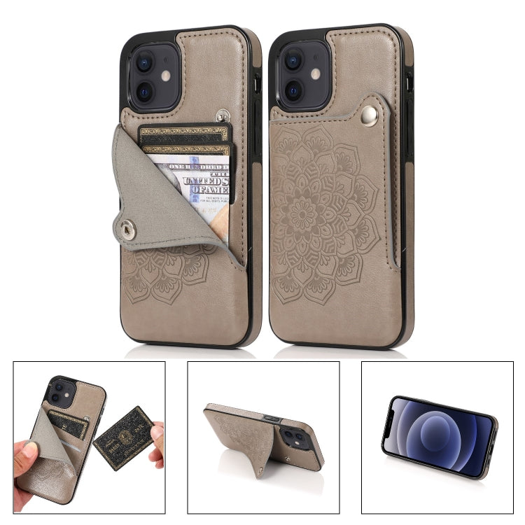 For iPhone 12 mini Mandala Embossed Pattern PU+TPU Protective Case with Card Slots & Holder