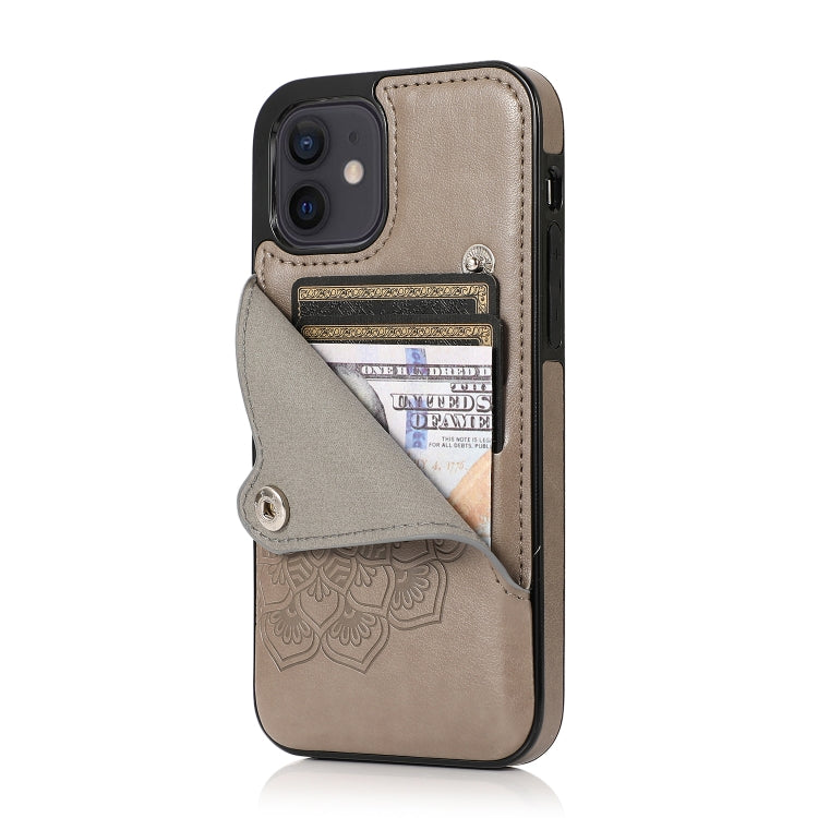 For iPhone 12 mini Mandala Embossed Pattern PU+TPU Protective Case with Card Slots & Holder