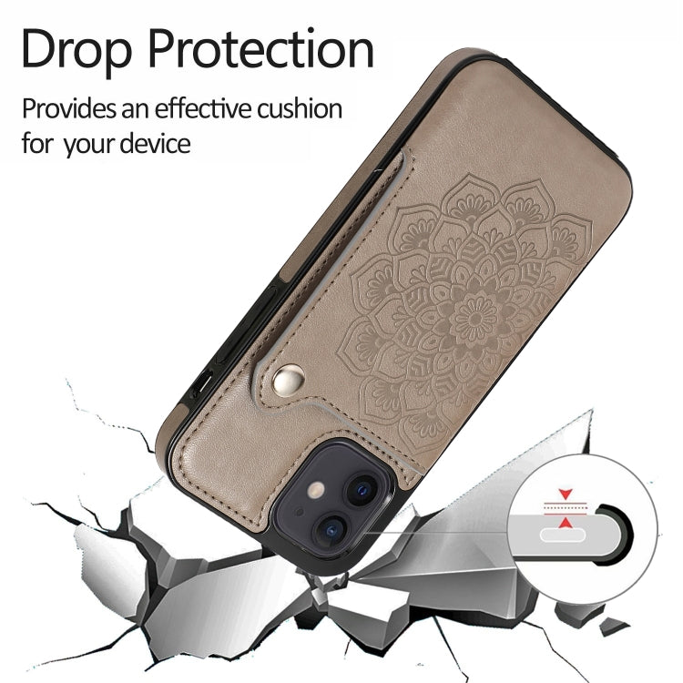 For iPhone 12 mini Mandala Embossed Pattern PU+TPU Protective Case with Card Slots & Holder